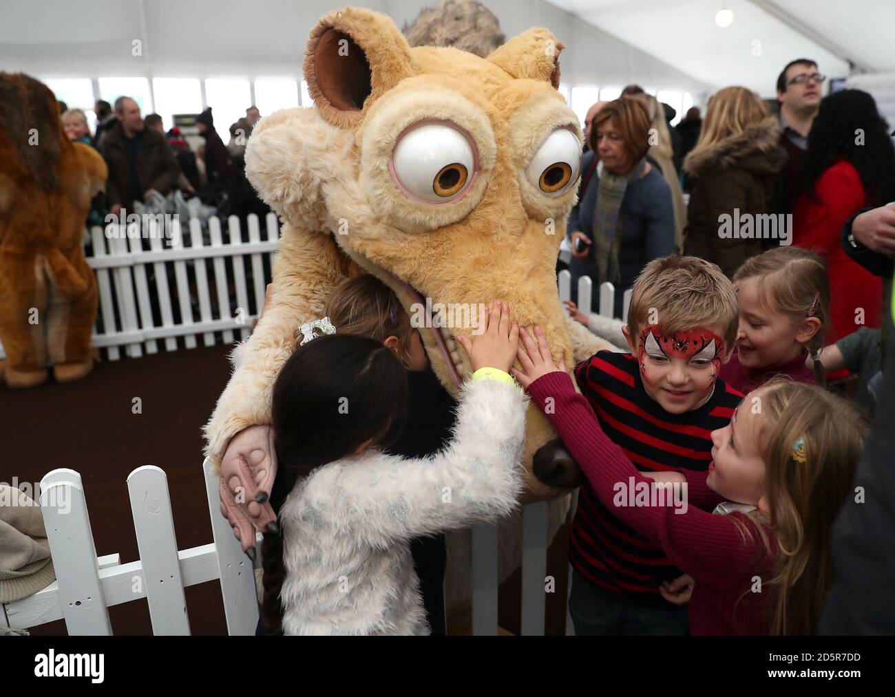 Ice Age character Scrat meets children in the Family Fun Zone at Cheltenham Racecourse Stock Photo