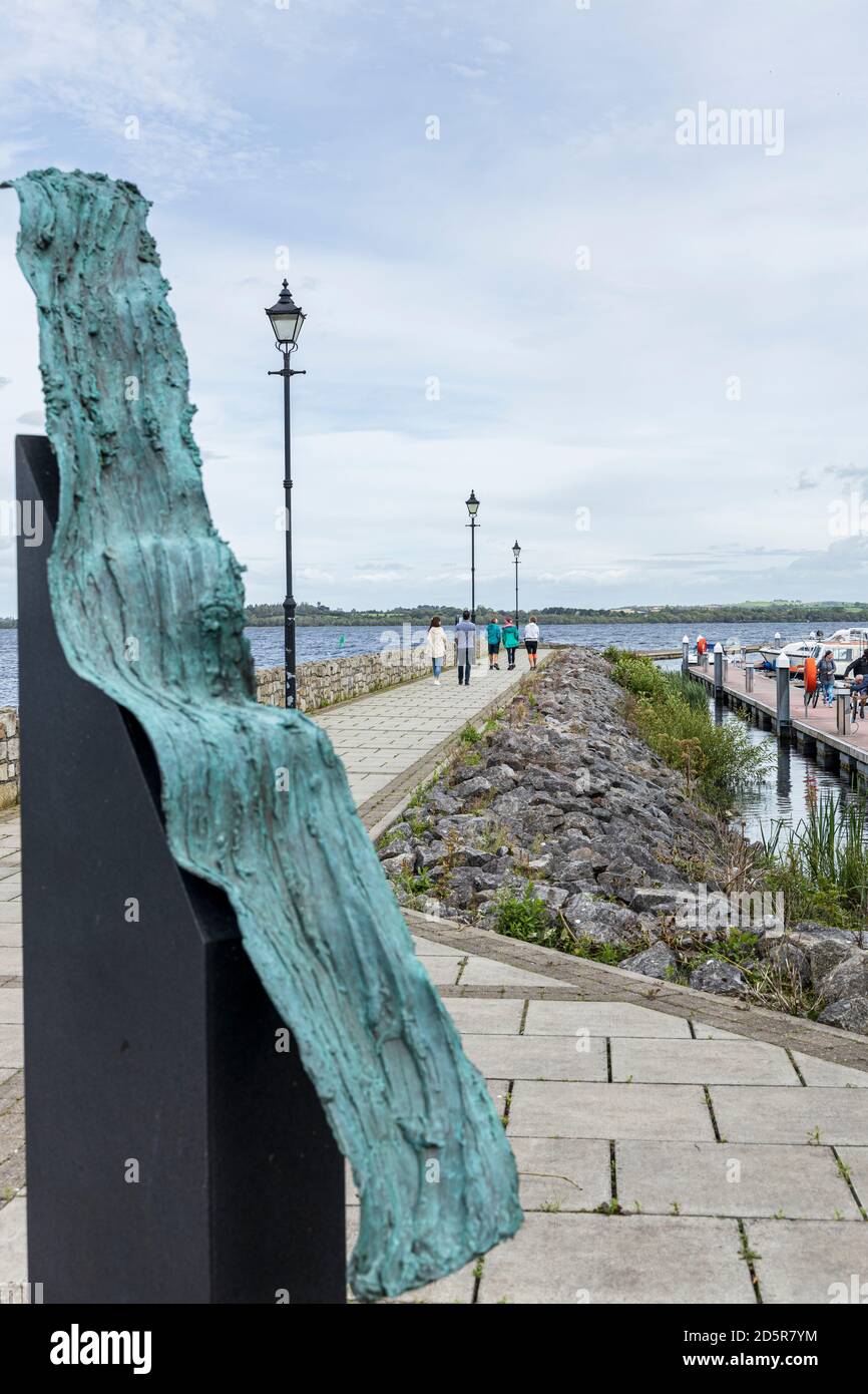 Bronze wave sculpture, artwork at the moorings on Lough Derg at Garrykennedy, County Tipperary, Ireland Stock Photo