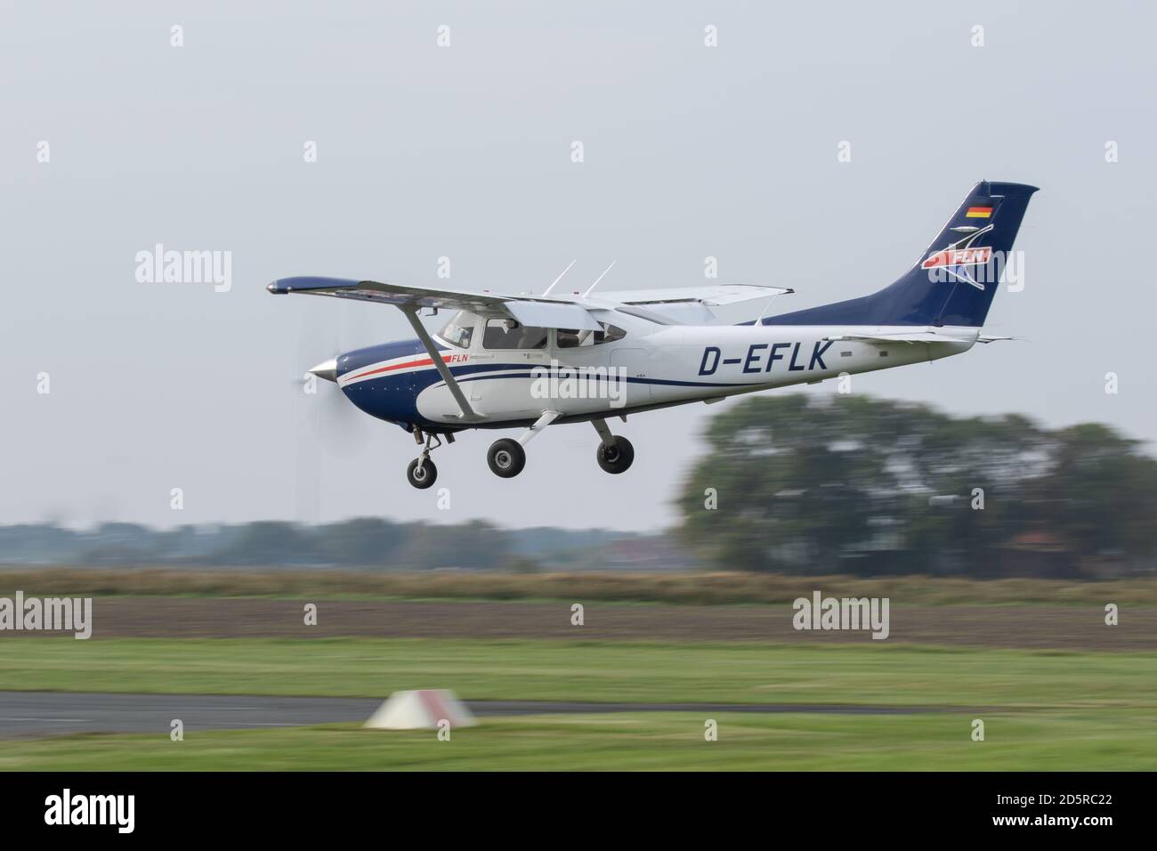 Single engined aircraft coming in to land from the Frisian Islands. October 2020. East Frisia, Lower Saxony. Germany. Stock Photo