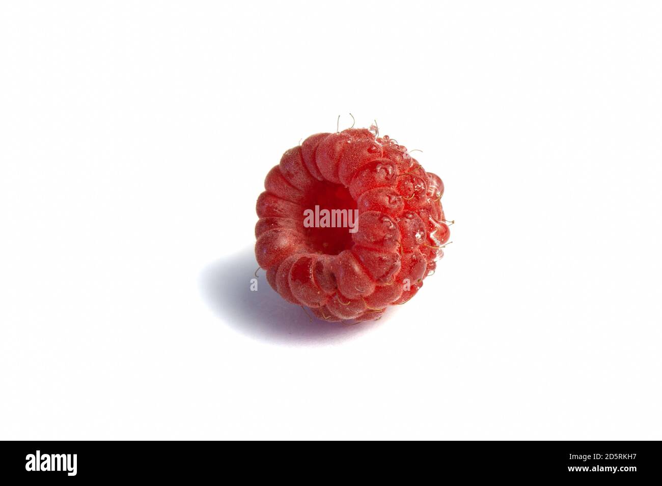 Ripe raspberry isolated on white background close-up. Fresh raspberries without sheets on a table with water droplets. Macro shooting. Healthy, wholes Stock Photo