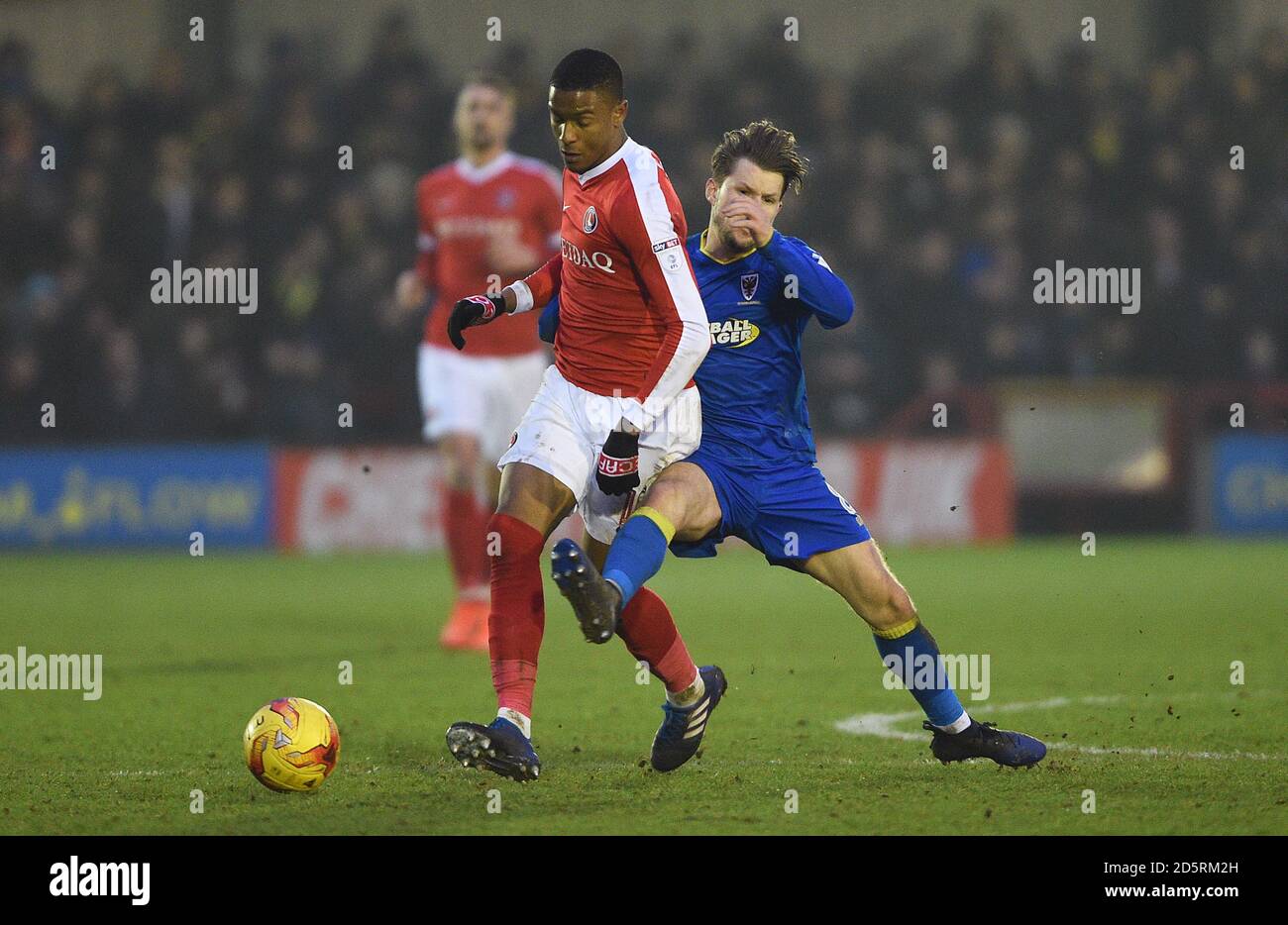 Charlton Athletic's Ezri Konsa (left) and AFC Wimbledon's Jake Reeves ...