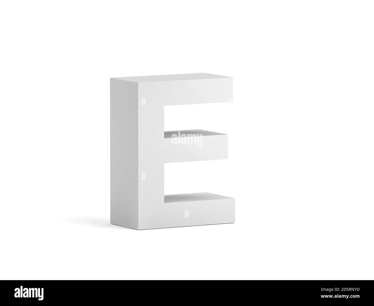 White bold letter E isolated on white background with soft shadow, 3d rendering illustration Stock Photo