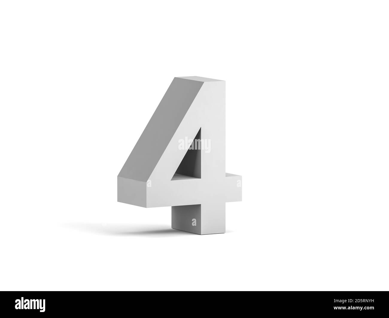 White bold digit 4 isolated on white background with soft shadow, 3d rendering illustration Stock Photo