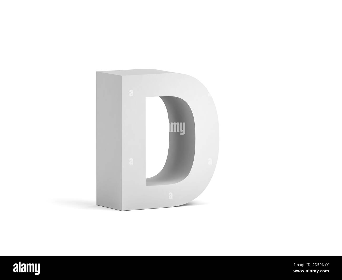 White bold letter D isolated on white background with soft shadow, 3d rendering illustration Stock Photo