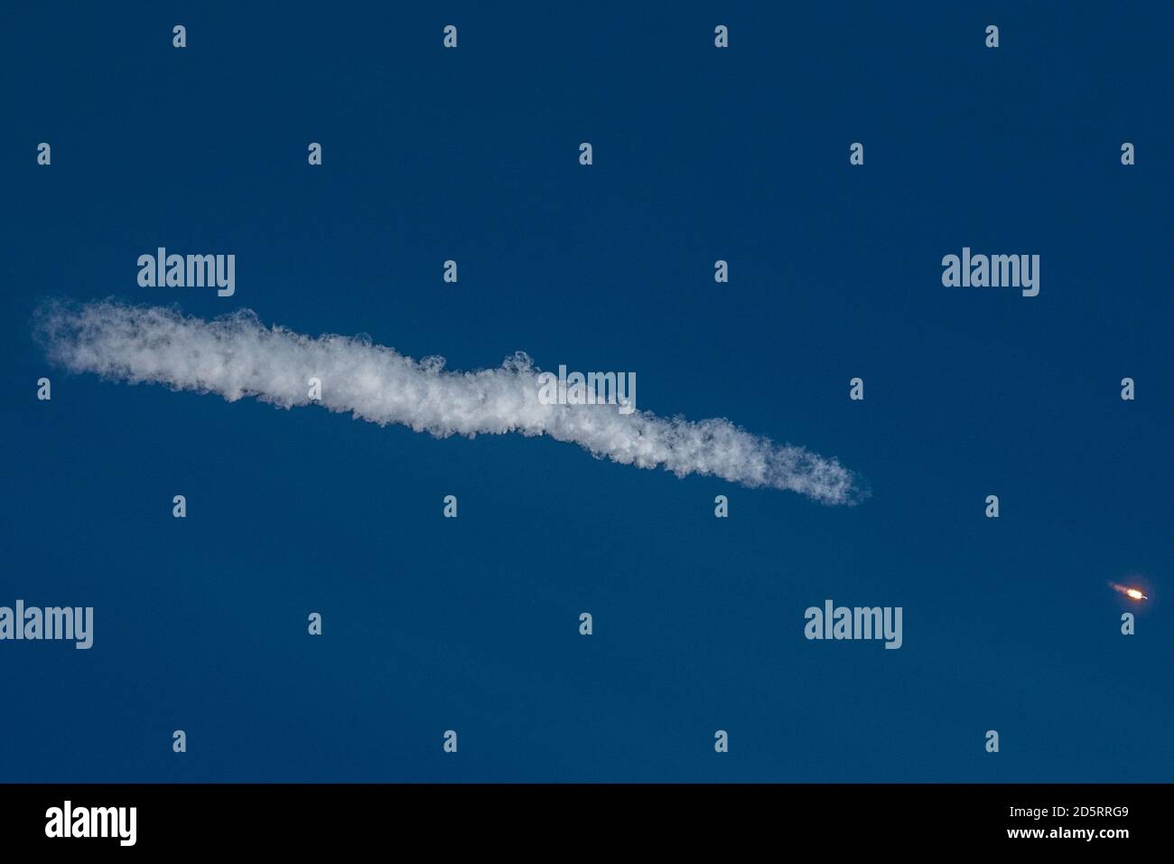 Baikonur, Kazakhstan. 14th Oct, 2020. The Soyuz MS-17 rocket is launched with Expedition 64 Russian cosmonauts Sergey Ryzhikov and Sergey Kud-Sverchkov of Roscosmos and NASA astronaut Kate Rubins, on October 14, 2020, at the Baikonur Cosmodrome in Kazakhstan. Ryzhikov, Kud-Sverchkov, and Rubins launched at 1:45 a.m. EDT to begin a six-month mission onboard the International Space Station. Photo by Andrey Shelepin/GCTC/NASA/UPI Credit: UPI/Alamy Live News Stock Photo