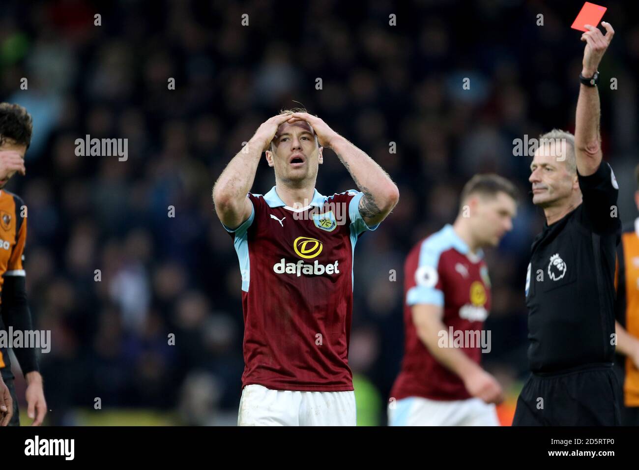 Burnley's Ashley Barnes shown red card by referee Martin Atkinson Stock ...
