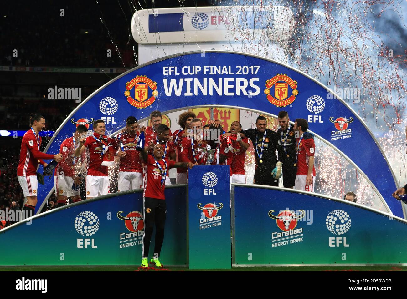 Manchester United players celebrate winning the EFL Cup Trophy  Stock Photo