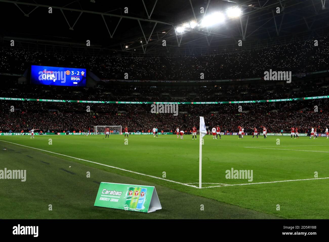 A general view of a Carabao toblerone advertising board by the corner of the pitch during the game  Stock Photo