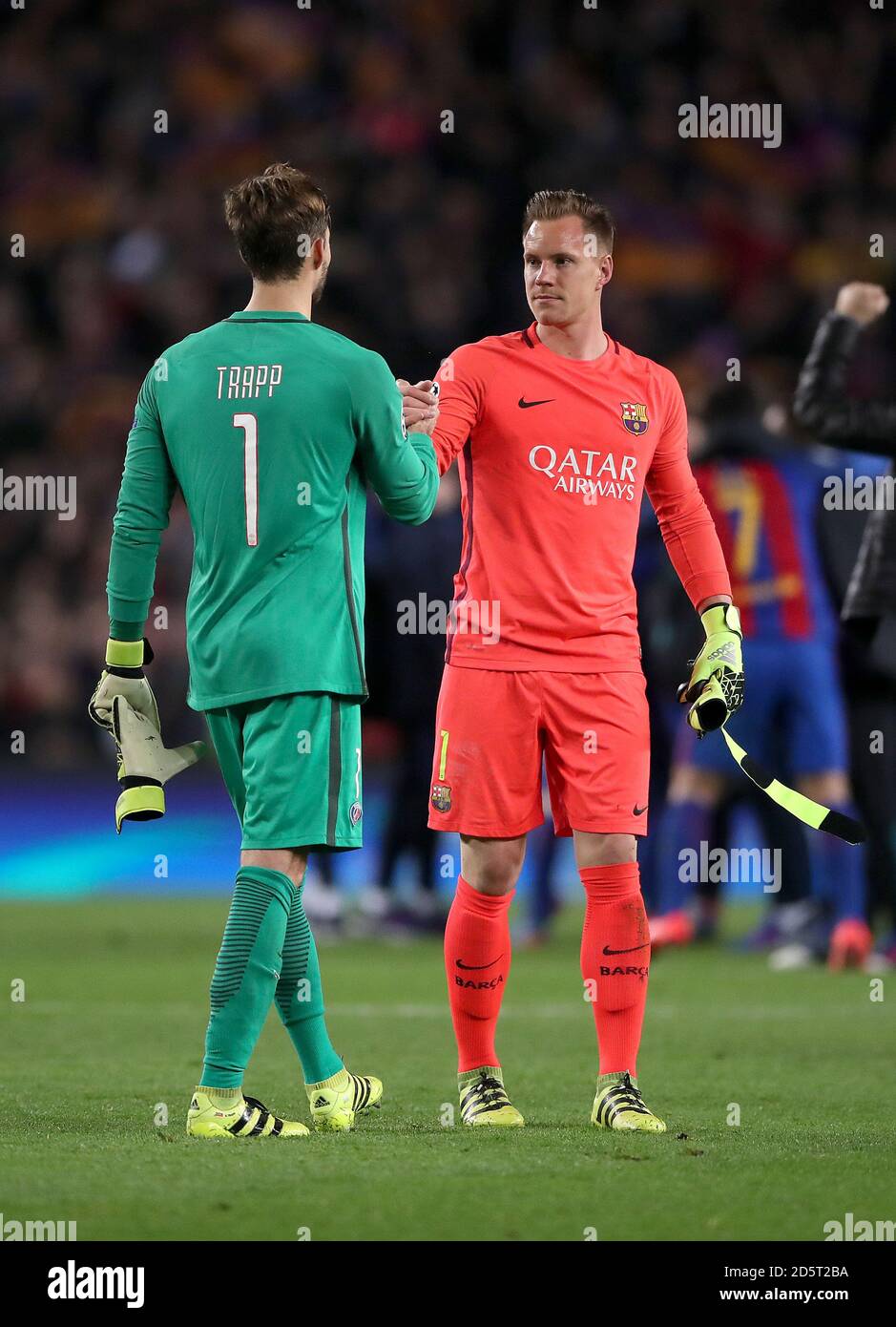 Paris Kevin Trapp (left) and Barcelona's Marc-Andre ter (right) after the final whistle Stock Photo - Alamy