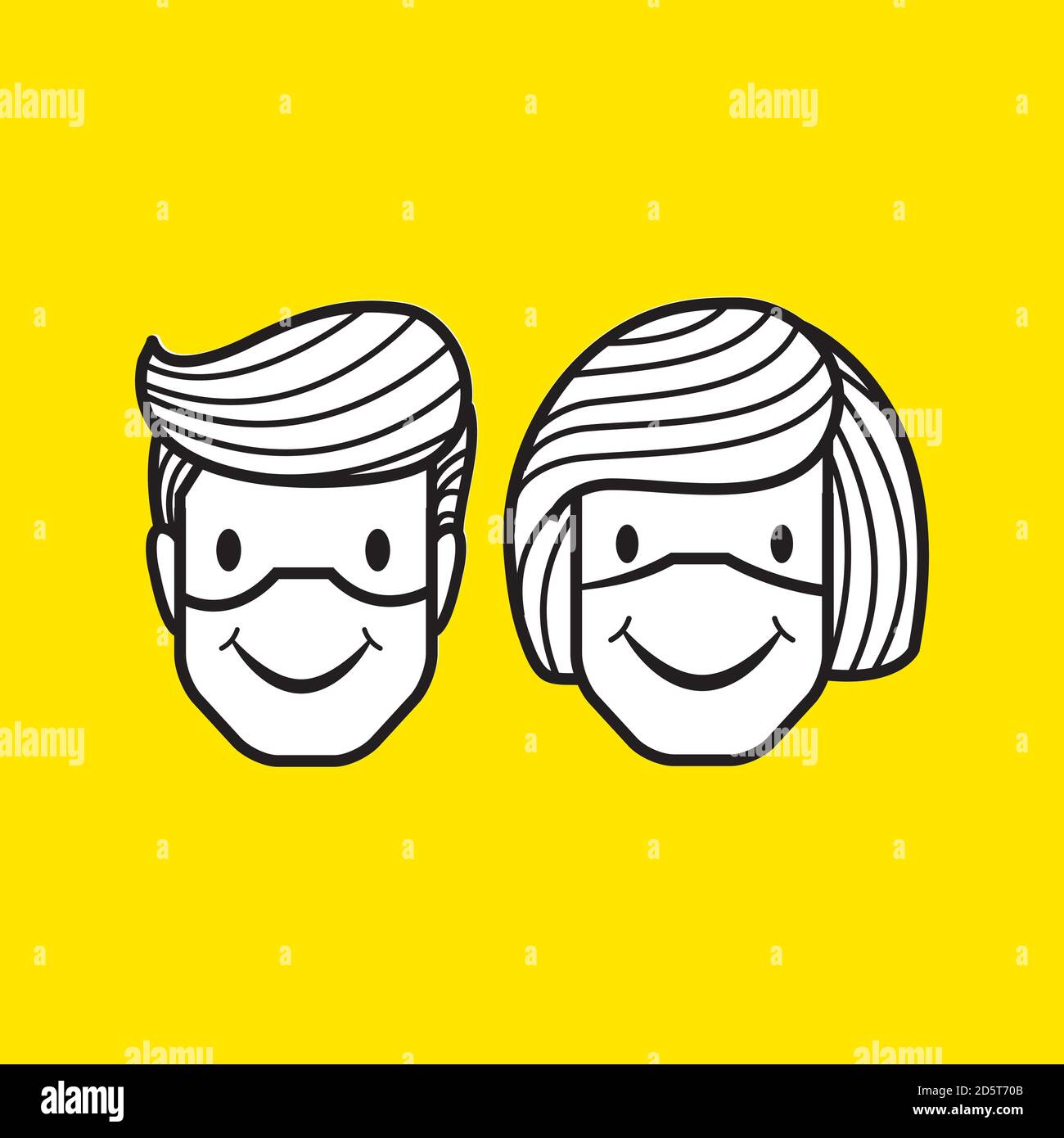 Boy and girl with face mask vector logo. Boy and girl with face mask