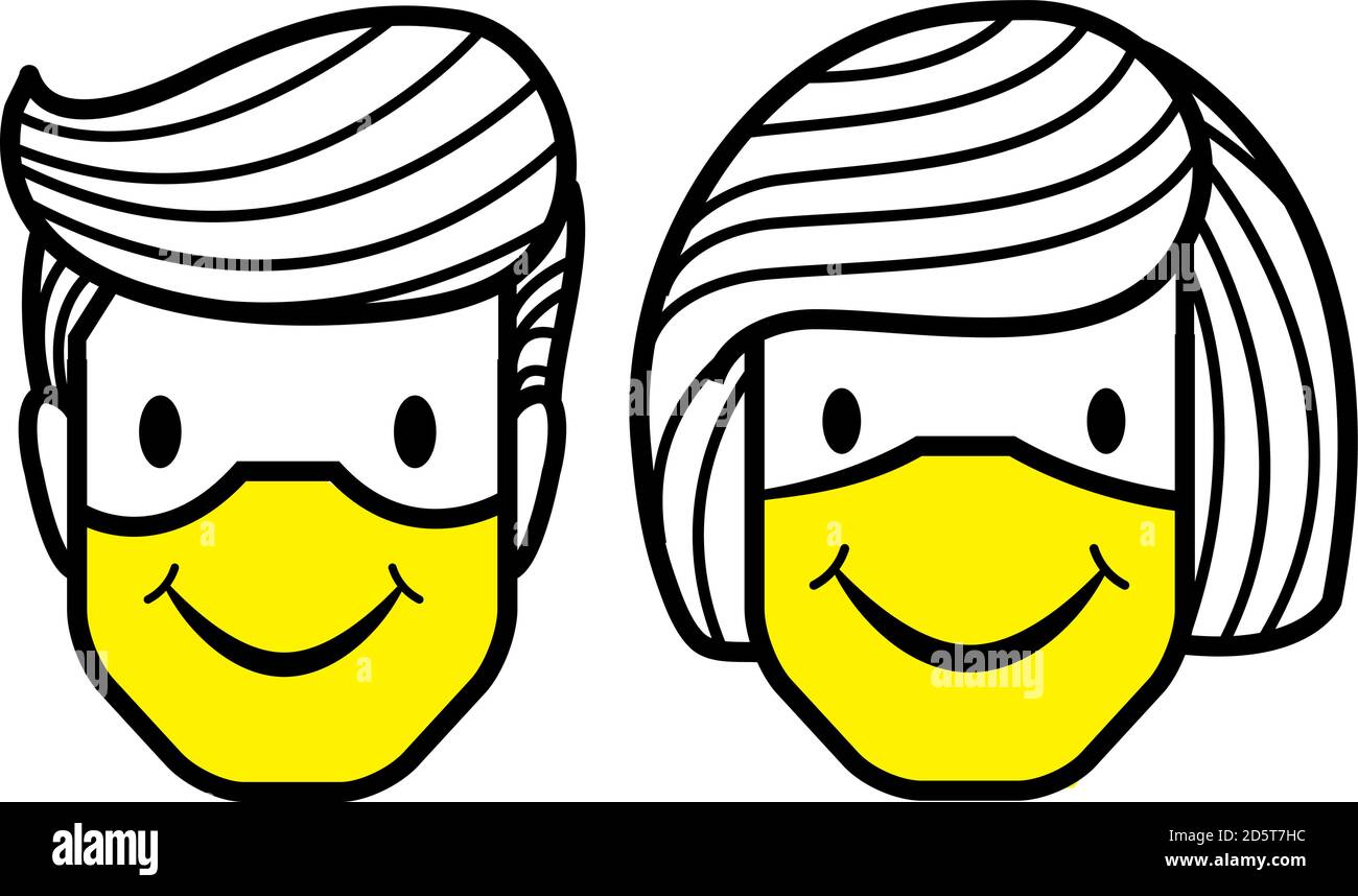 Boy and girl with face mask vector logo. Boy and girl with face mask