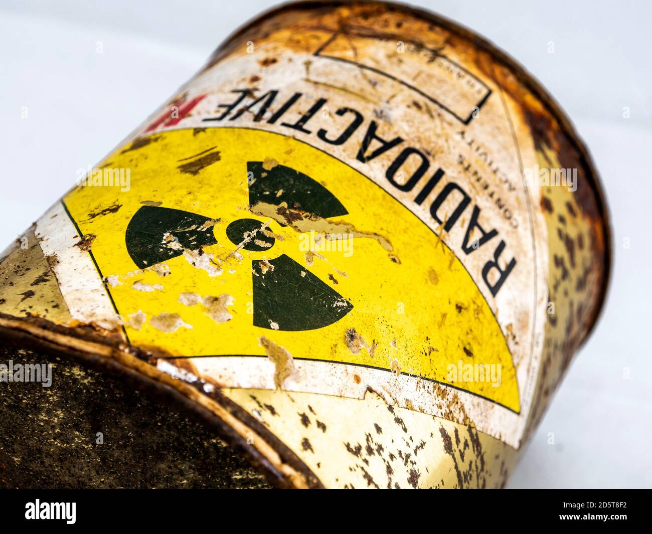 Radiation warning sign on transport index label stick on the rust and