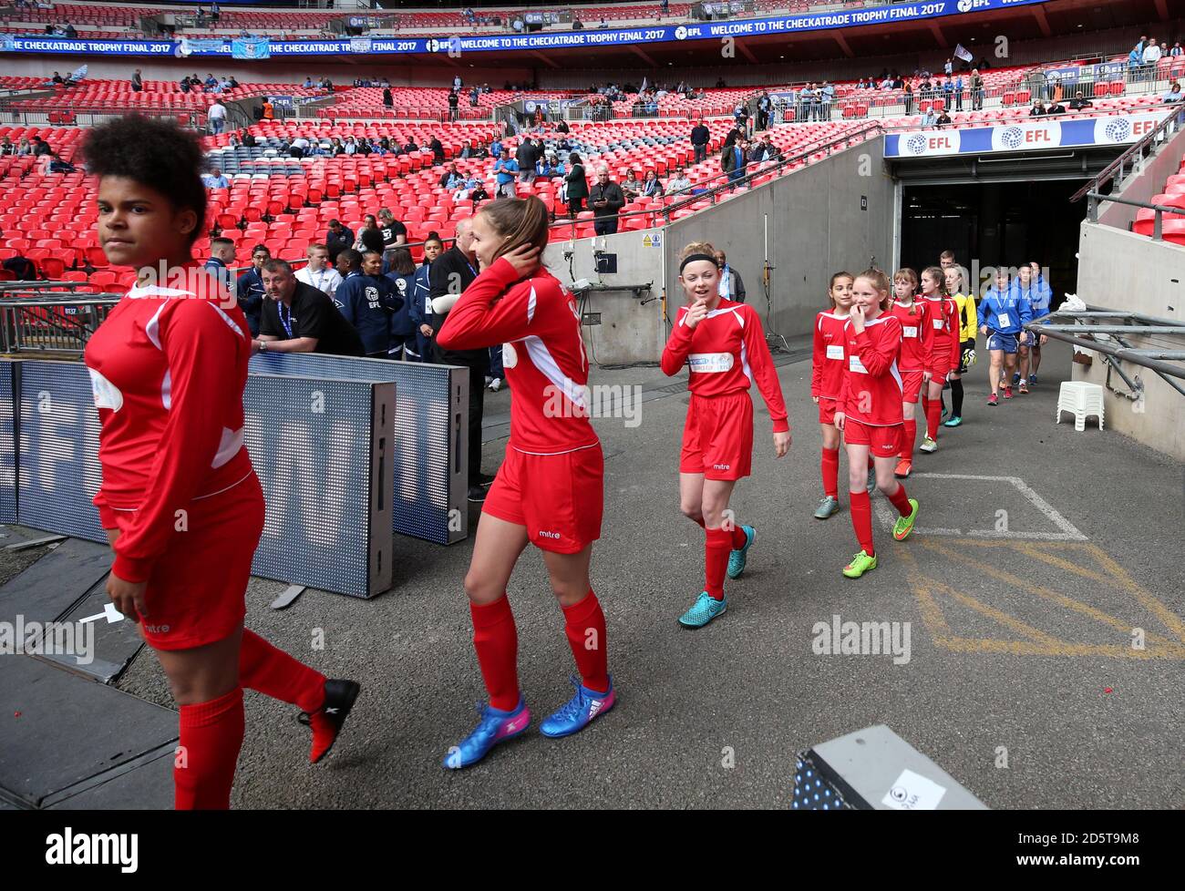 Bristol City Football Club head out onto the pitch for the Kinder Plus Sport Girls Cup  Stock Photo