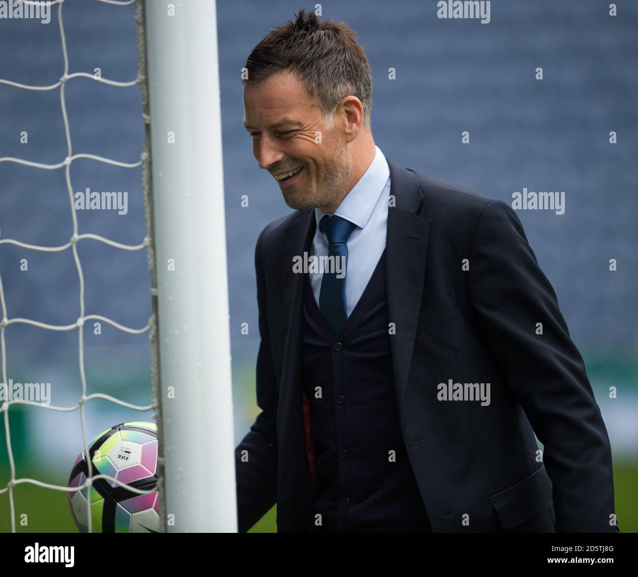 Referee Mark Clattenburg checks Hawk Eye Goal assist system ahead of his last Premier League match between West Bromwich Albion and  Leicester City Stock Photo