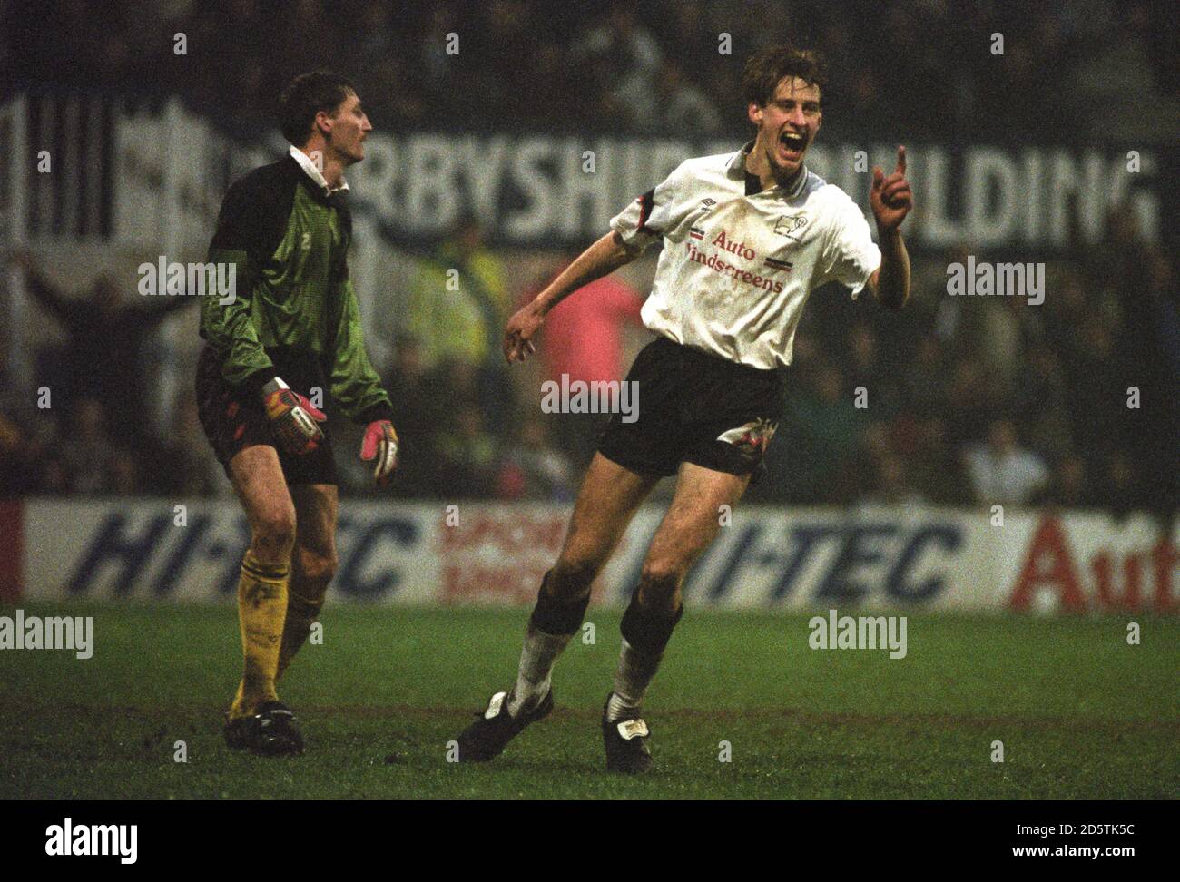 Derby County's Ian Ormondroyd celebrates scoring after a mistake by Burnley keeper Chris Pearce. Stock Photo