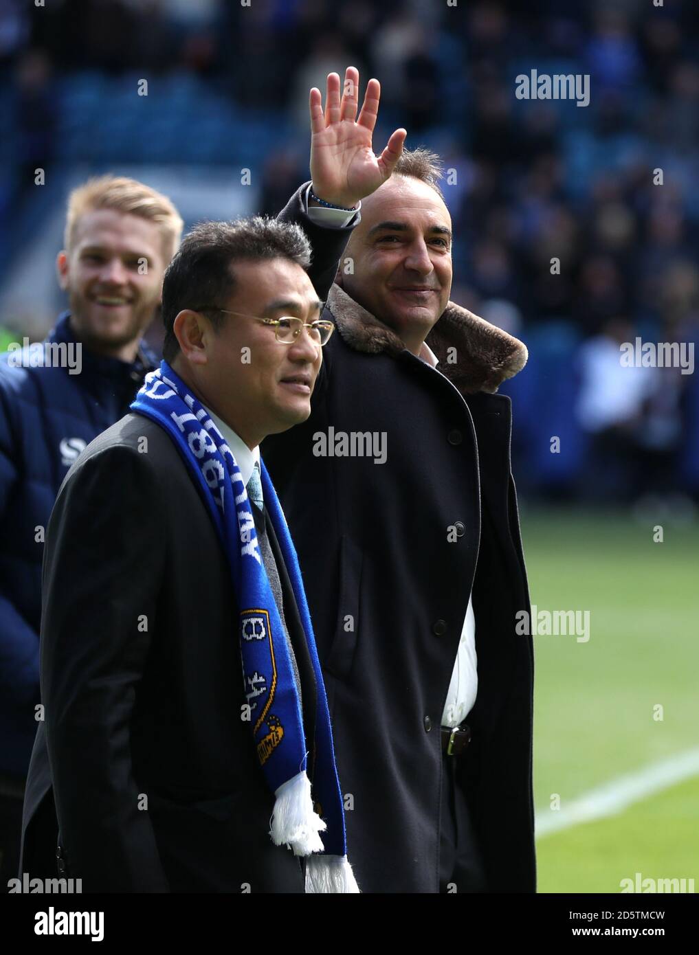 Sheffield Wednesday manager Carlos Carvalhal (right) and owner Dejphon Chansiri walk the pitch after the final whistle Stock Photo