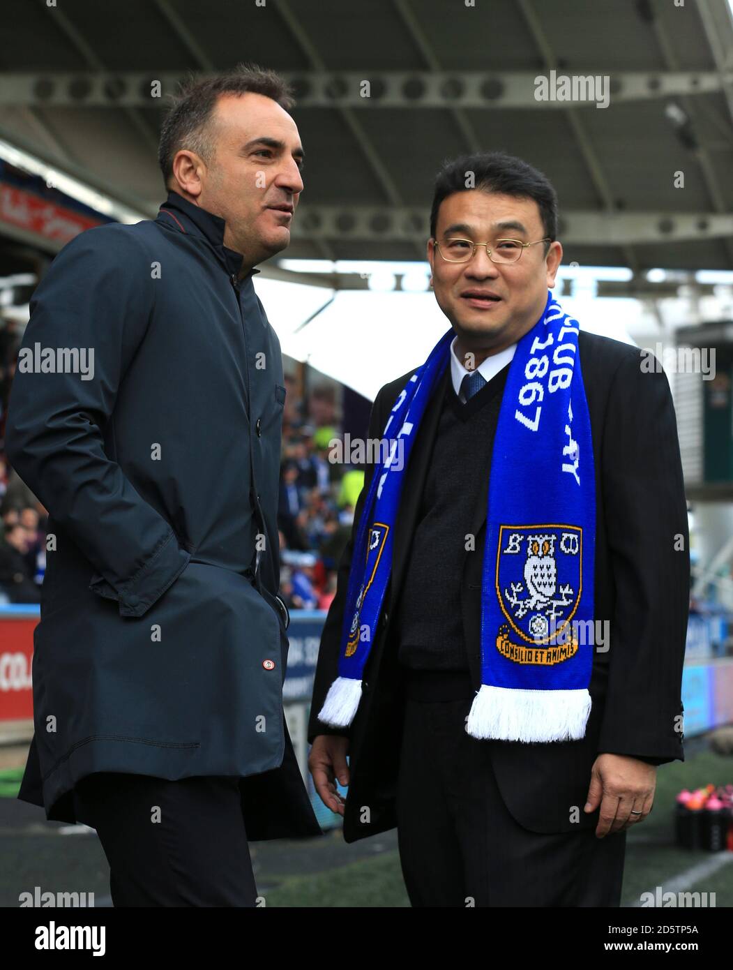 Sheffield Wednesday manager Carlos Carvalhal (left) and owner Dejphon Chansiri before the game Stock Photo