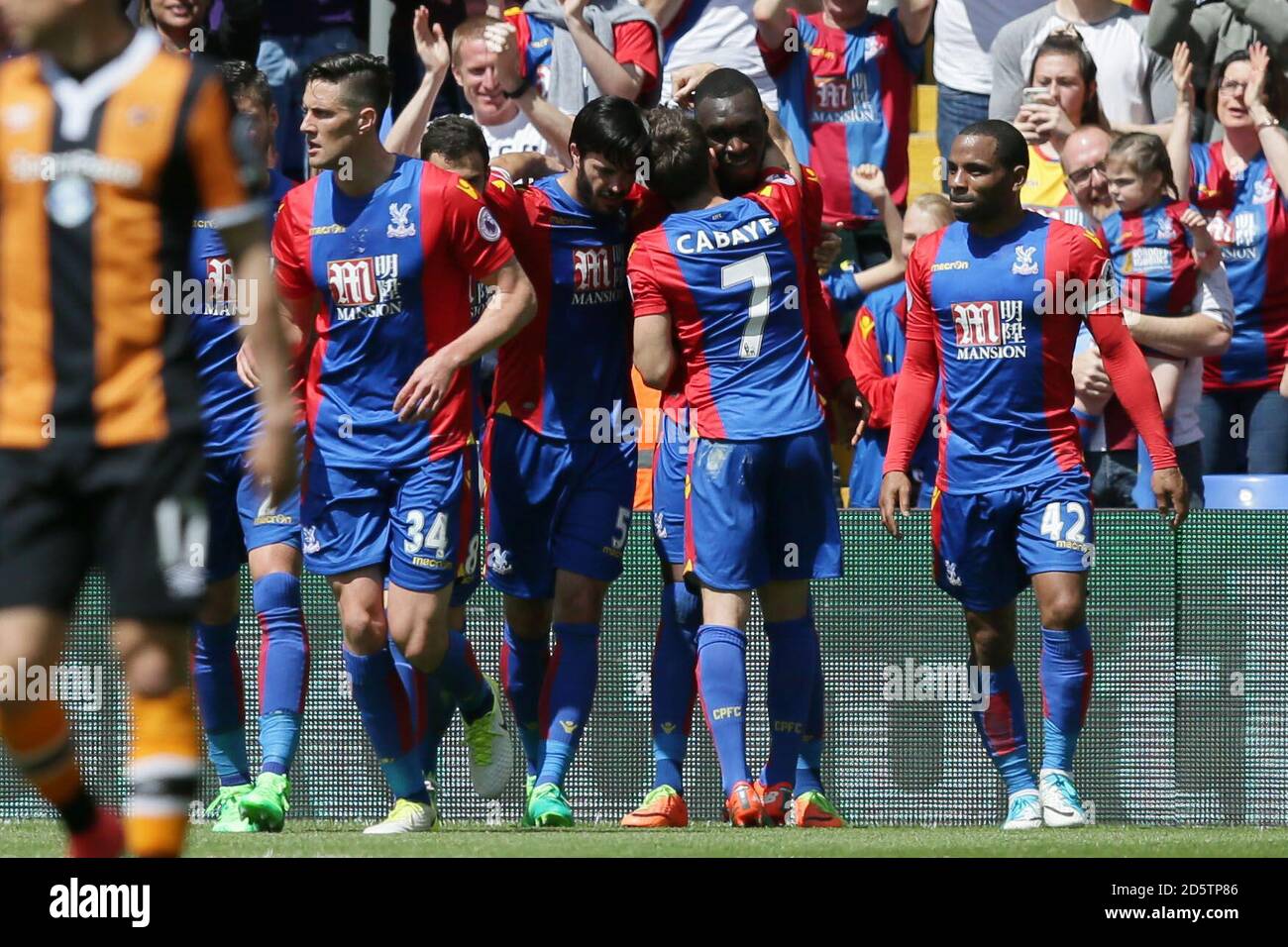 Crystal Palace players celebrate after Christian Benteke scored a goal Stock Photo