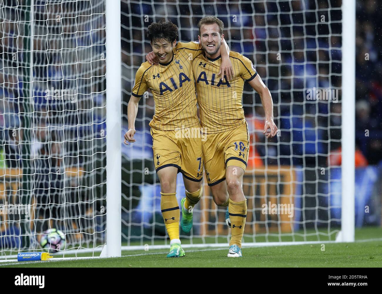 Tottenham Hotspur's Harry Kane celebrates scoring his teams 1st goal against Leicester City Stock Photo