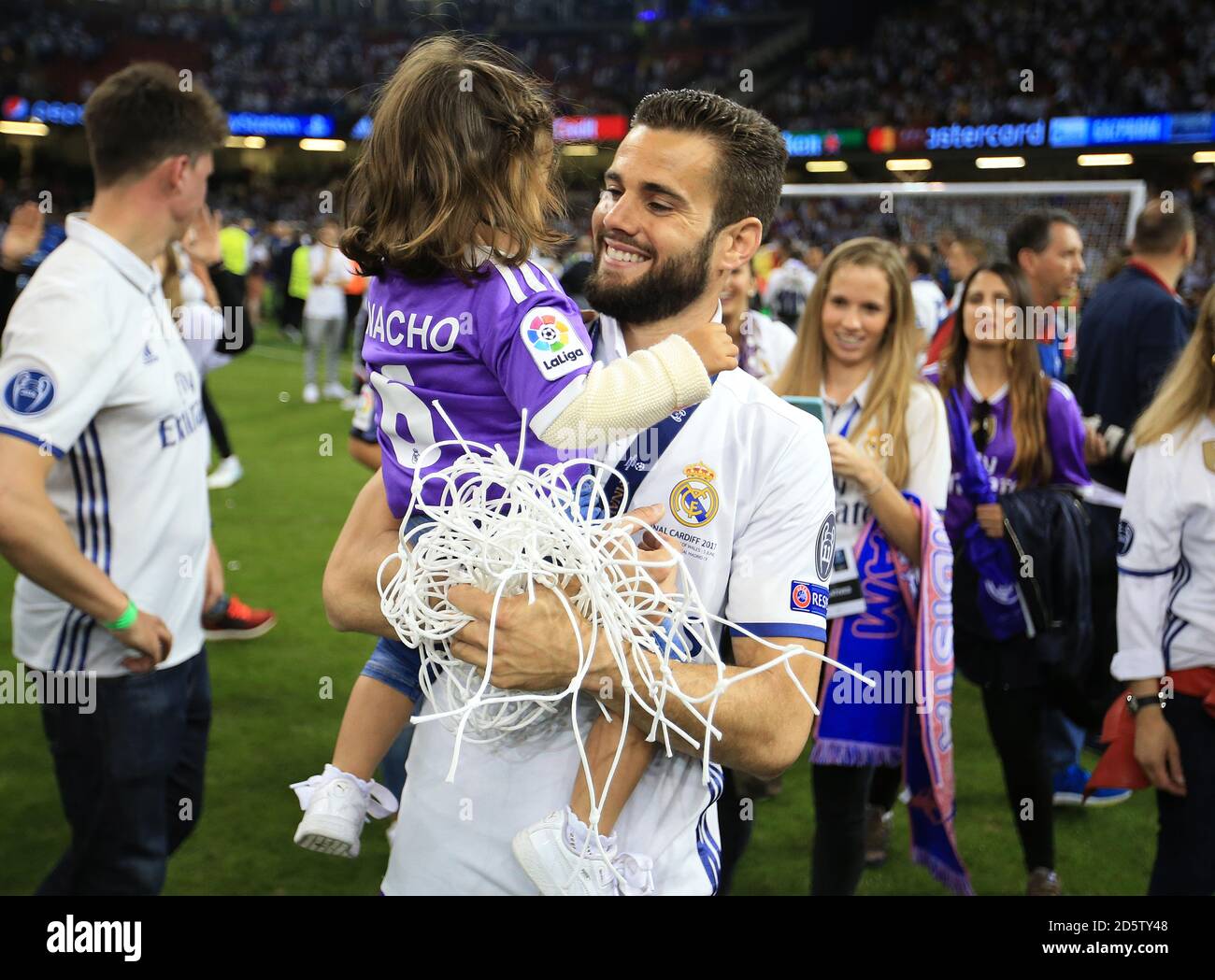Real Madrid’s Nacho and his daughter Alejandra Fernandez Cortes