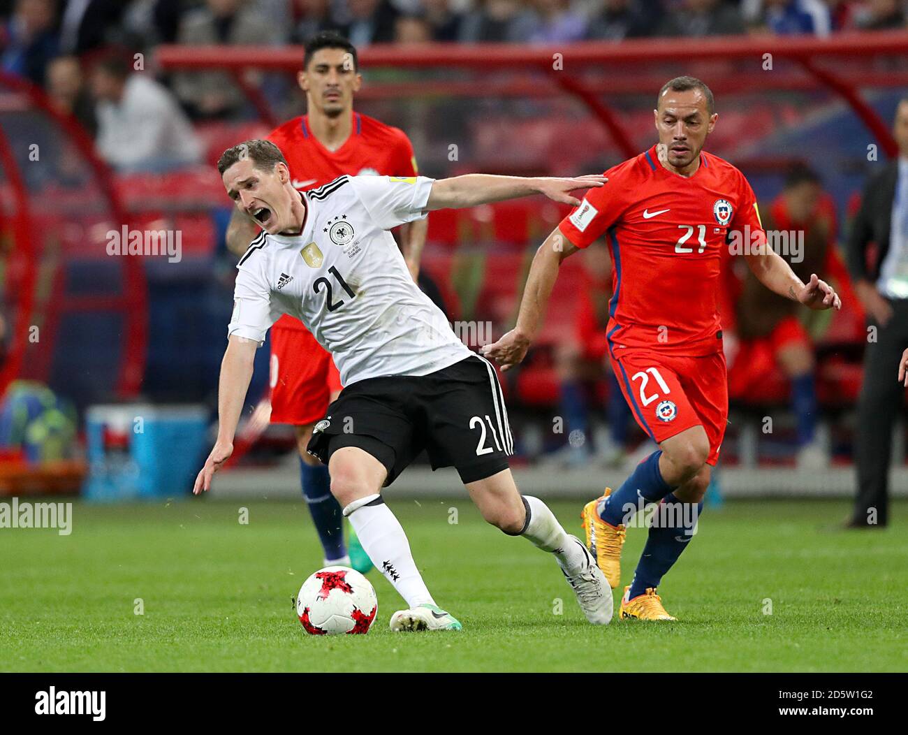 Germany's Sebastian Rudy (left) and Chile's Marcelo Diaz battle for the ball Stock Photo