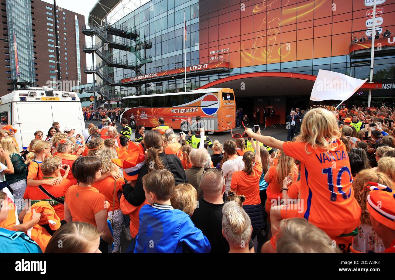 Netherlands fans watch as the team bus arrives before the game Stock ...