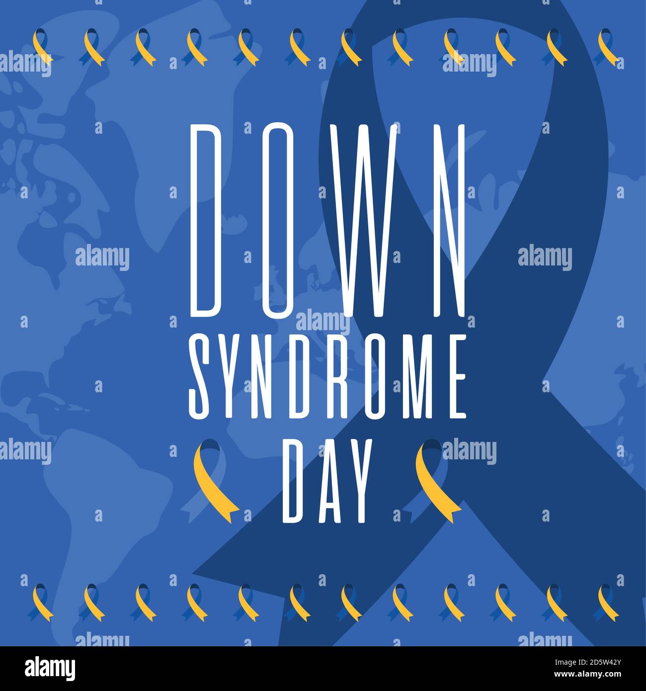 down syndrome day ribbon on world map background design, Disability