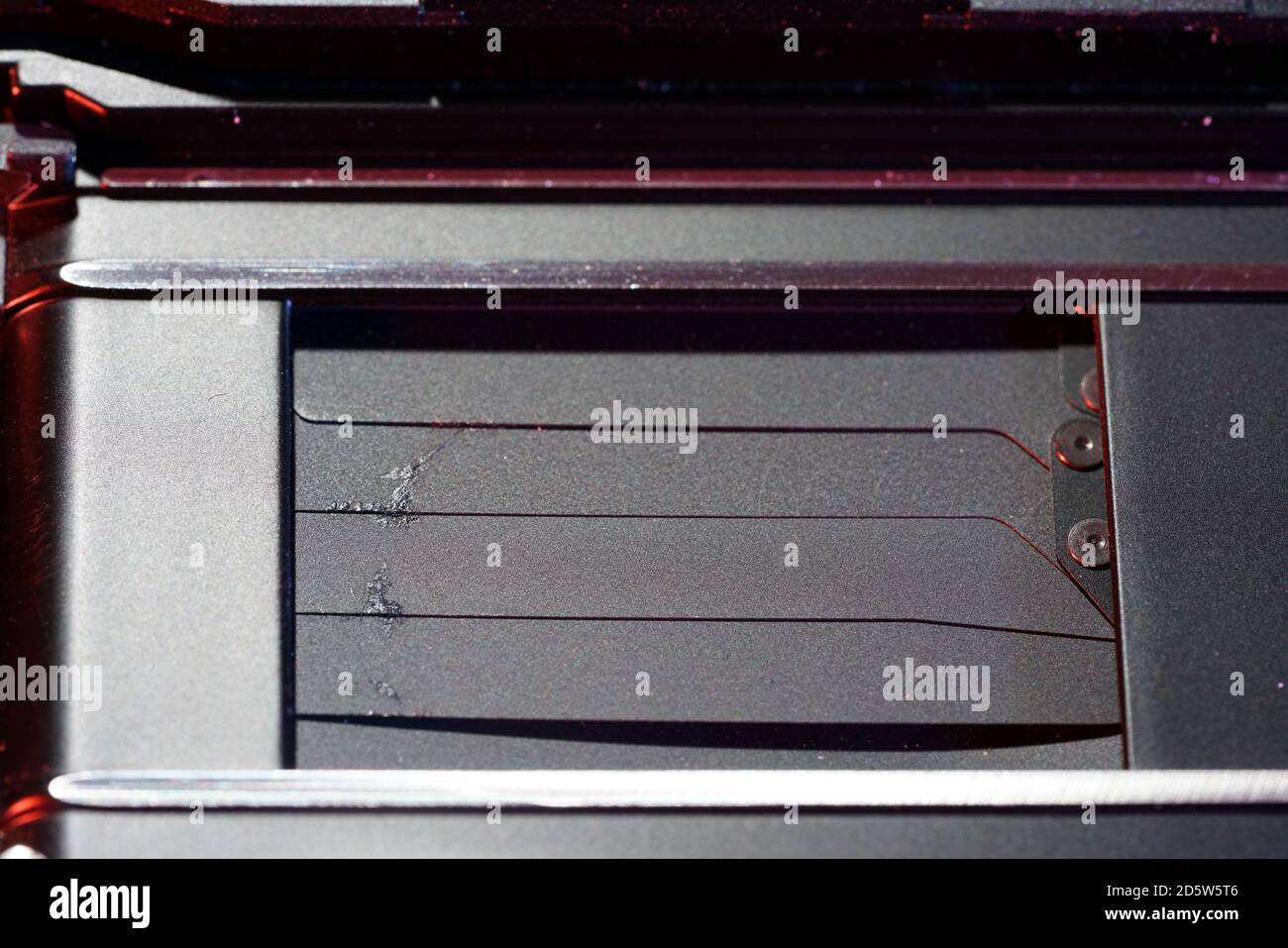 Closeup shot of focal-plane shutter of a camera Stock Photo