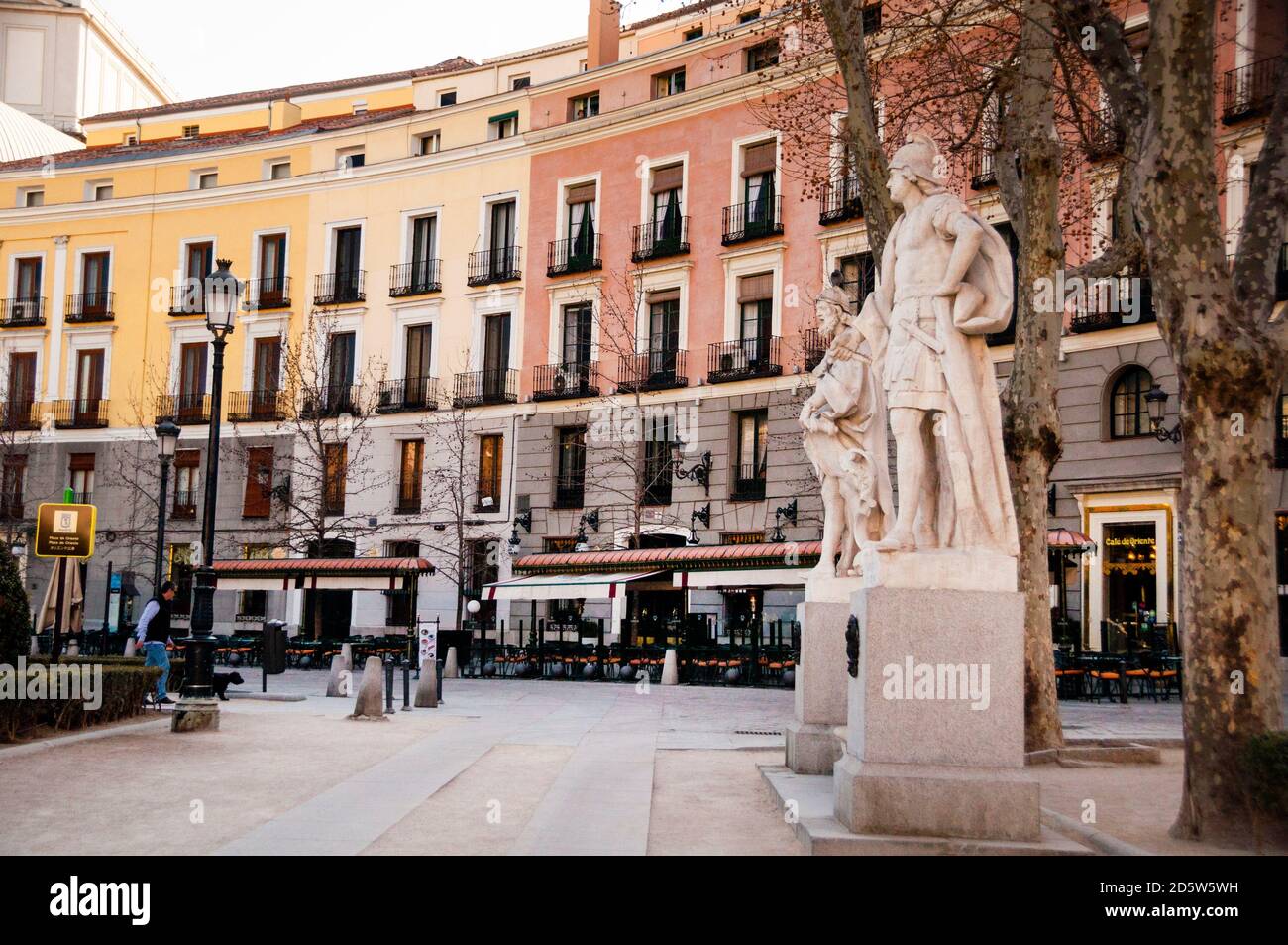 Statues and Baroque style Café de Oriente cafe in Plaza de Oriente, Madrid, Spain. Stock Photo