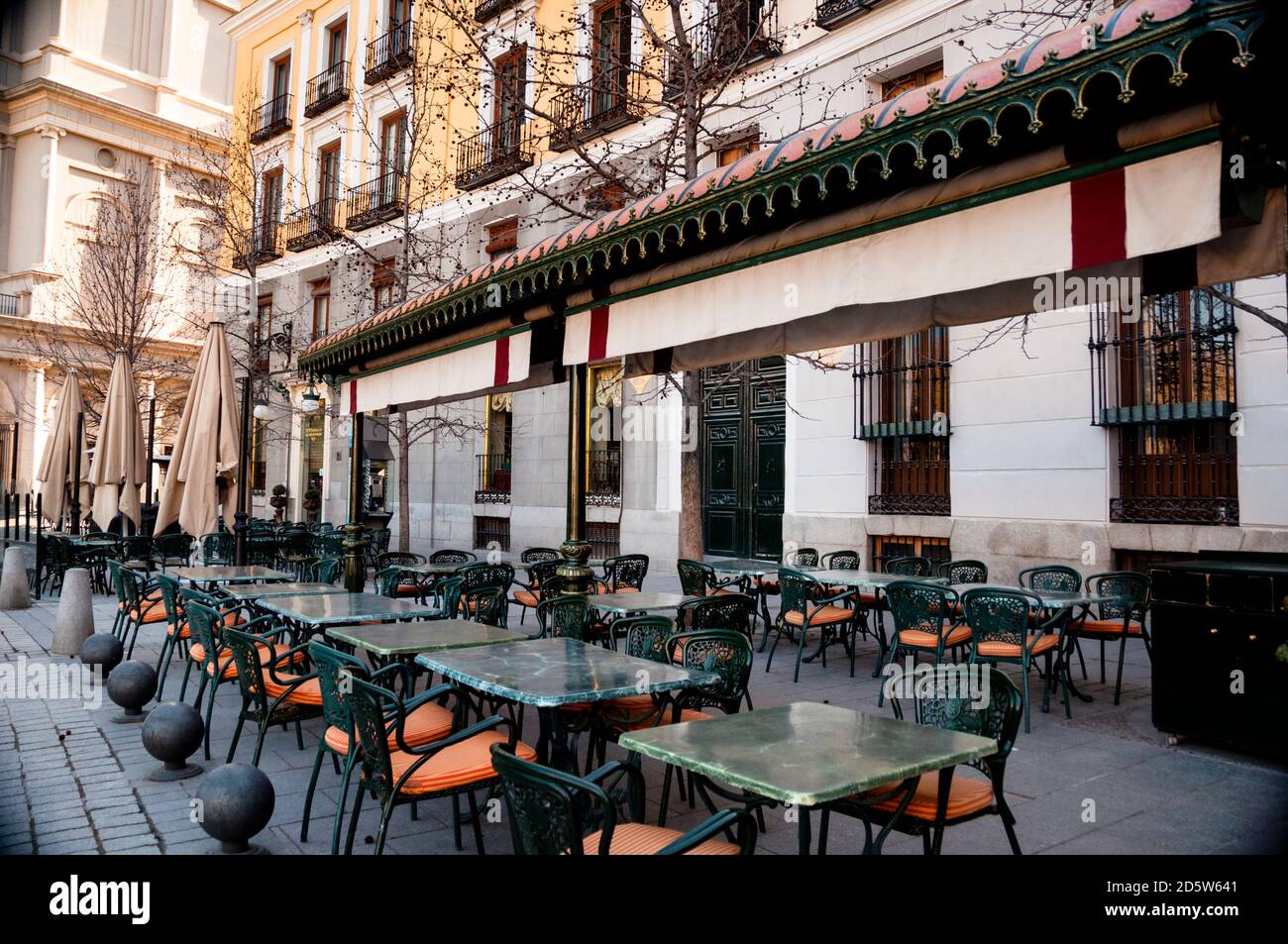 Baroque Café de Oriente is a cafe set in the lovely Plaza de Oriente in Madrid, Spain. Stock Photo