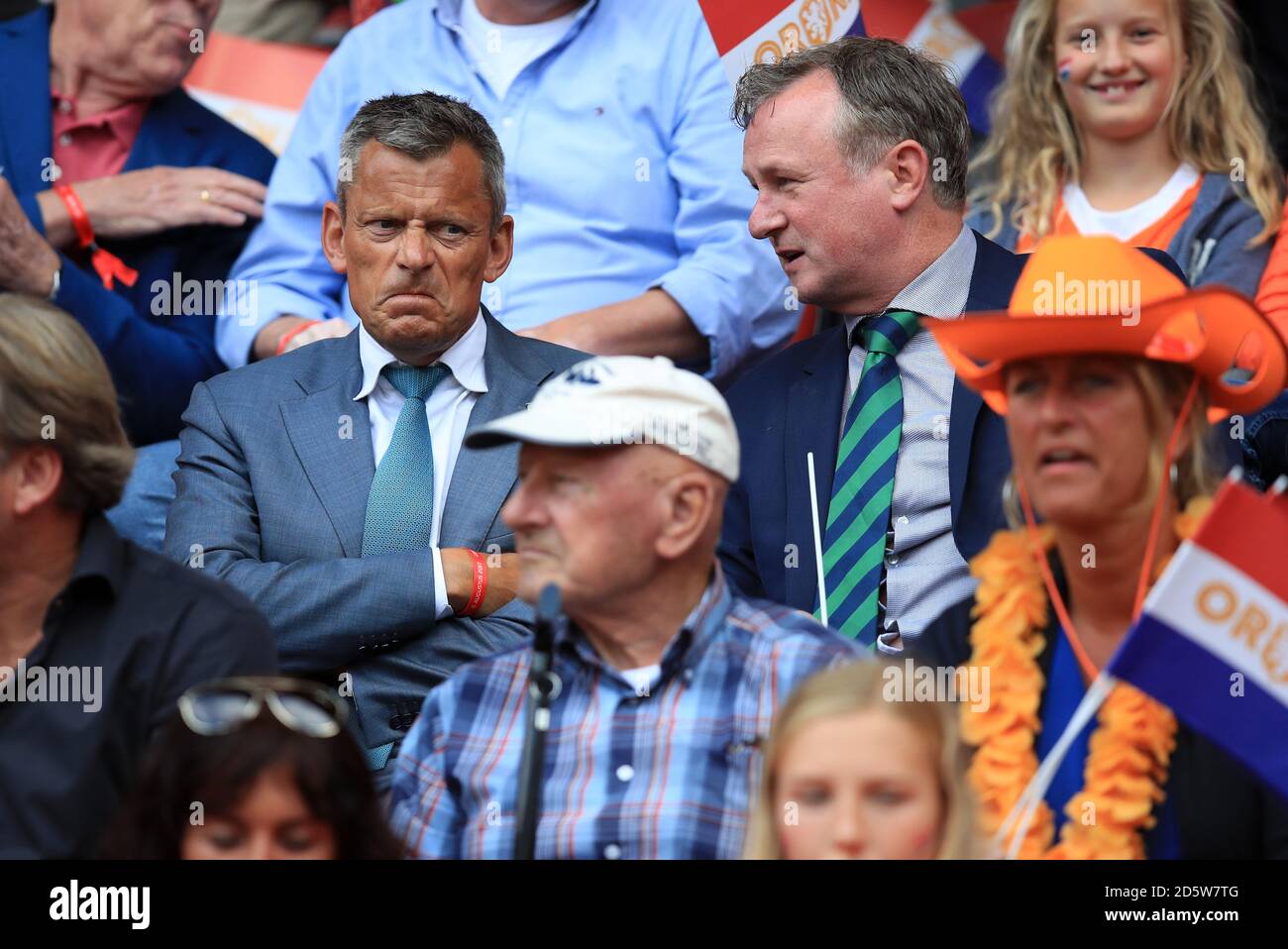 Football Association Chief Executive Martin Glenn (left) and Northern Ireland manger Michael O'Neill in the stands before kick off  Stock Photo