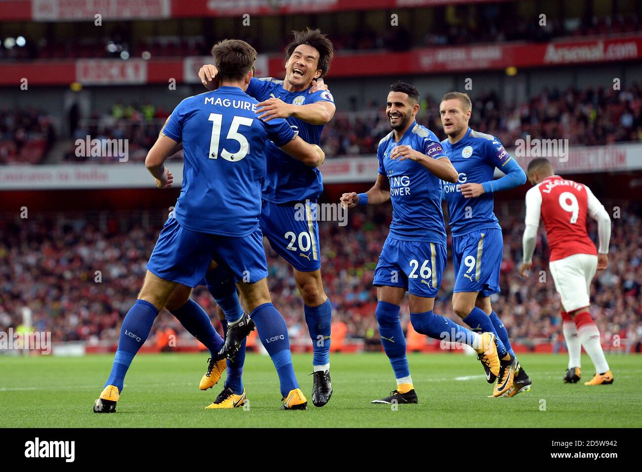 Leicester City S Shinji Okazaki Celebrates Scoring His Side S First Goal Of The Game With His Team Mates Stock Photo Alamy Leicester City S Shinji Okazaki Celebrates Scoring His Side S First Goal Of The Game With His Team Mates Stock Photo Alamy