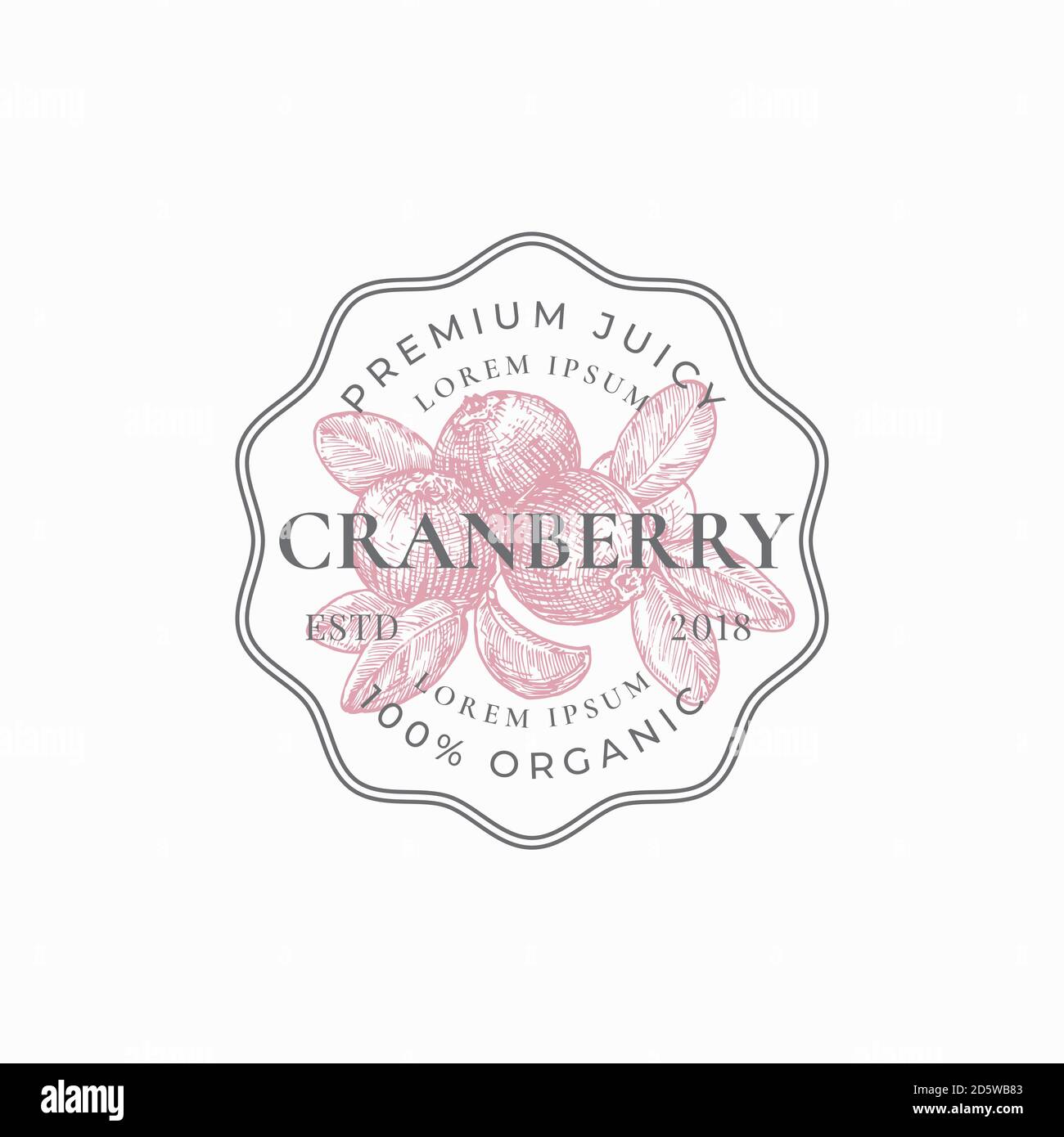 Cranberry Farm Round Frame Badge or Logo Template. Hand Drawn Berries with Leaves Sketch with ...