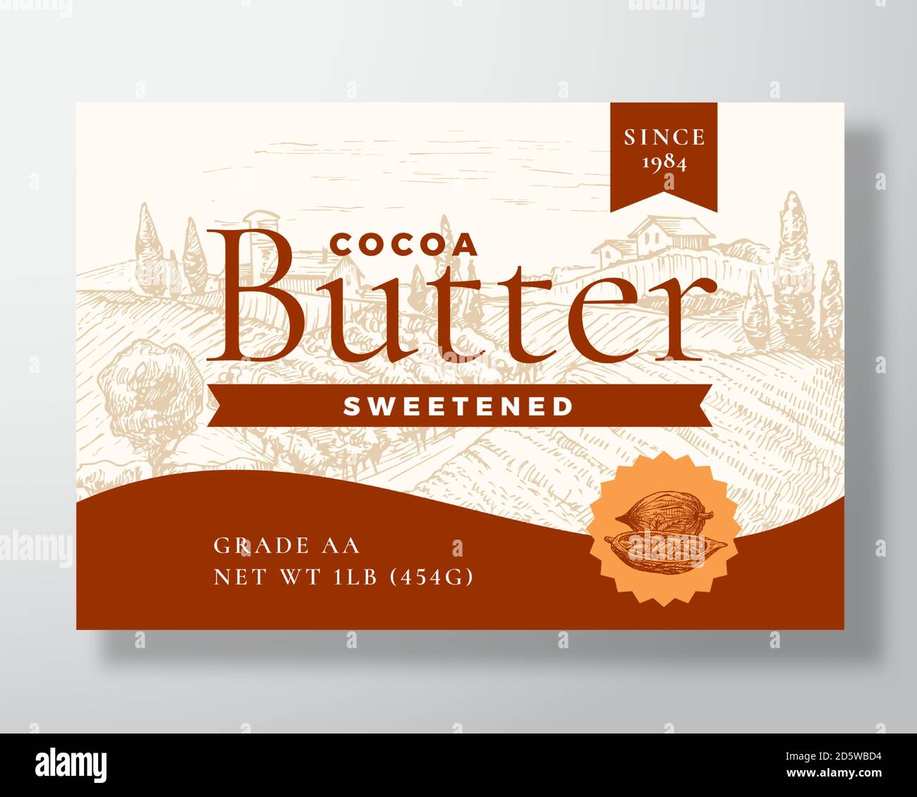 Sweetened Cocoa Butter Dairy Label Template. Abstract Vector Packaging