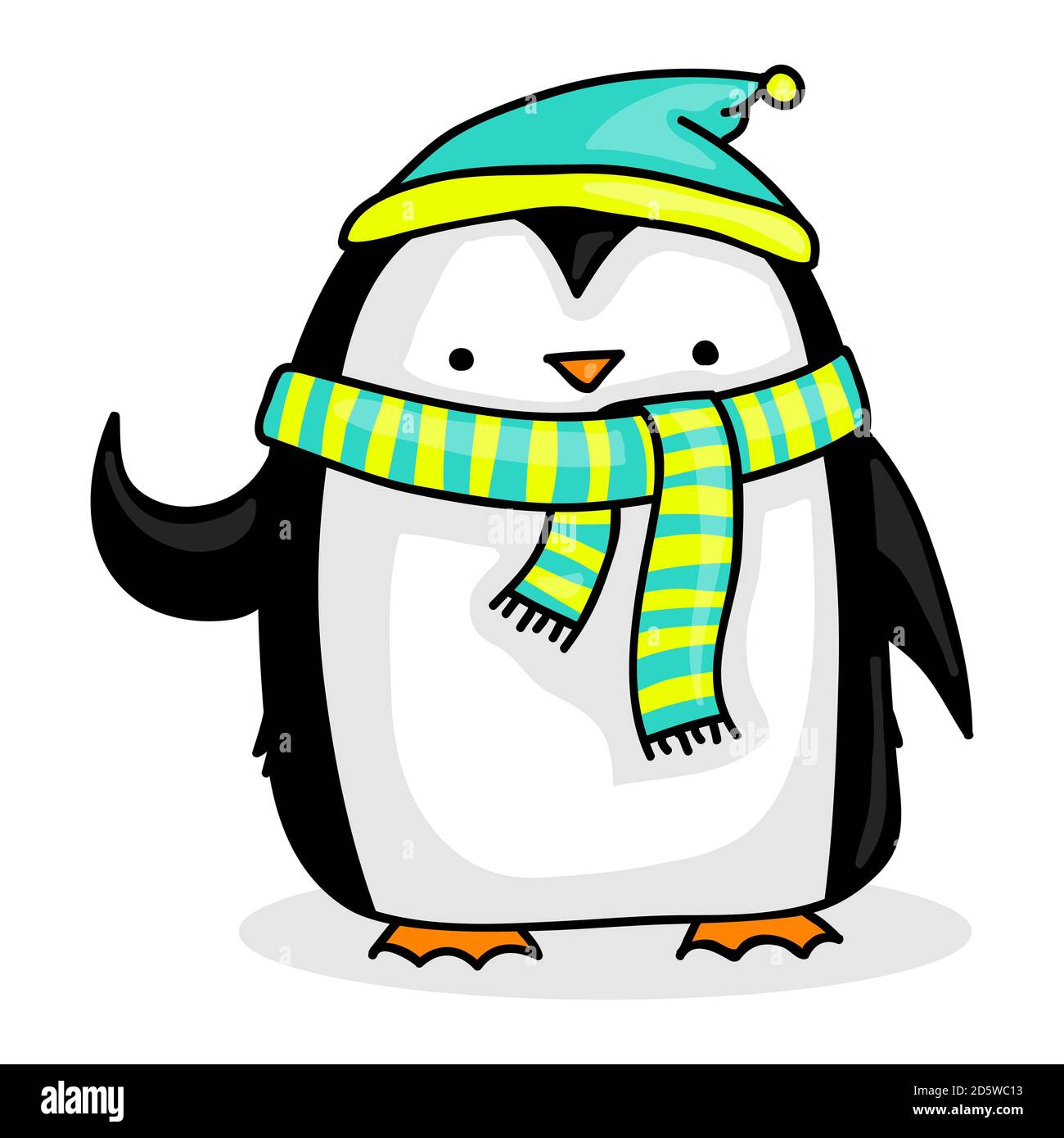 Cute cartoon penguin wearing a hat and a striped scarf Stock Photo - Alamy
