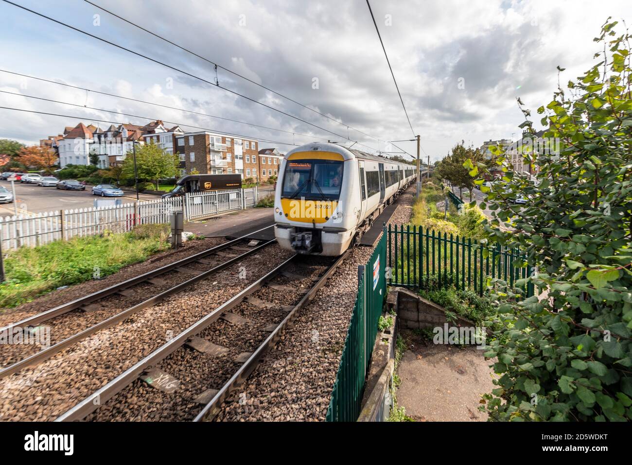 Train on the C2C Fenchurch Street to Southend line at Westcliff on Sea