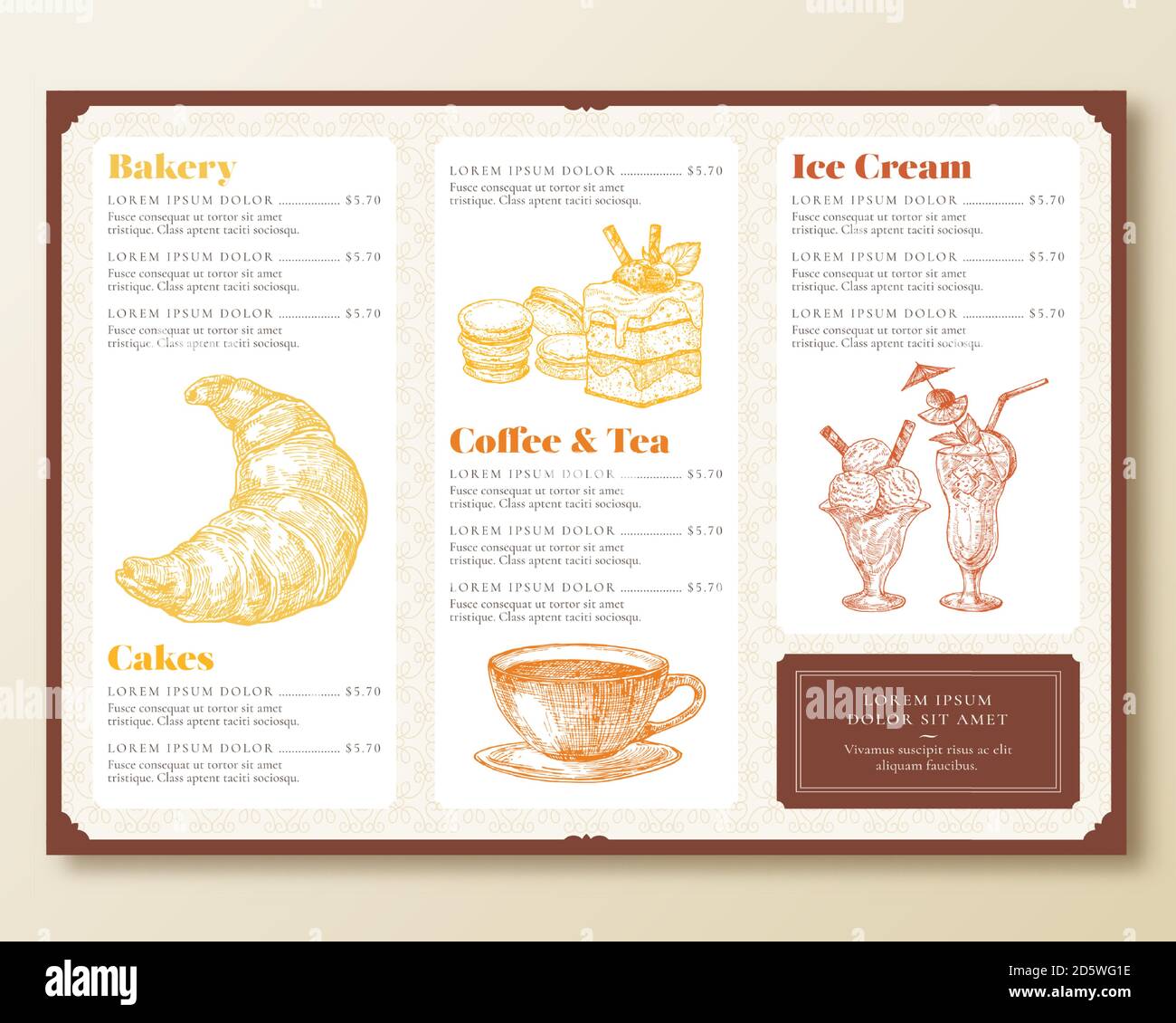 Restaurant Or Cafe Menu Template Retro Style Design Layout With Hand Drawn Croissant Cake Ice Cream And Coffee Cup Sketches Food And Beverages Stock Vector Image Art Alamy