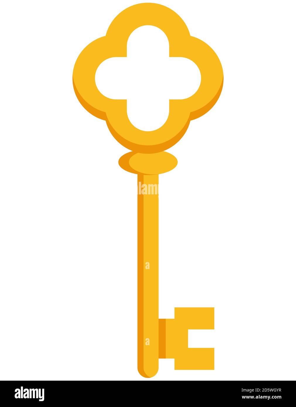 Golden antique key. Vintage key in cartoon style. Stock Vector