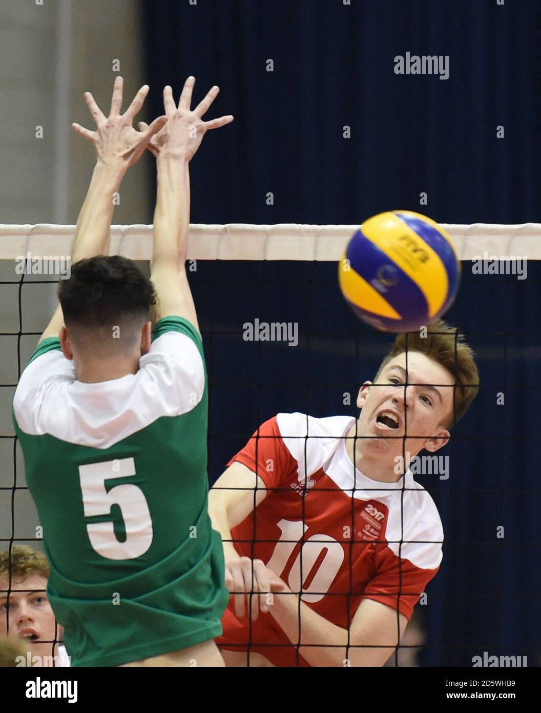 England Cadet Boys' James Ledbury returns a shot during the volleyball competition during the