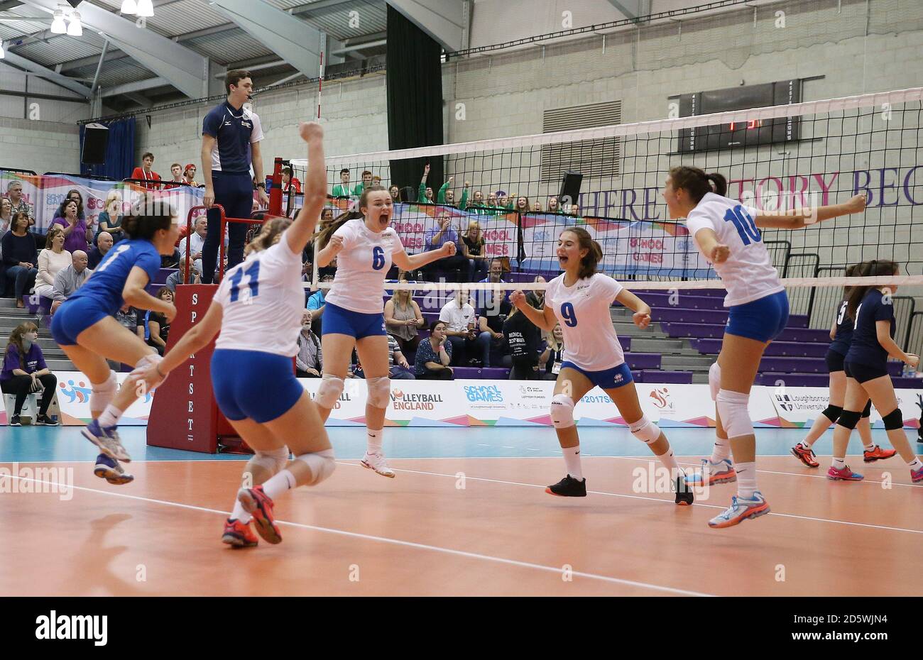 Scotland East's girls celebrate winning against Scotland West's girls