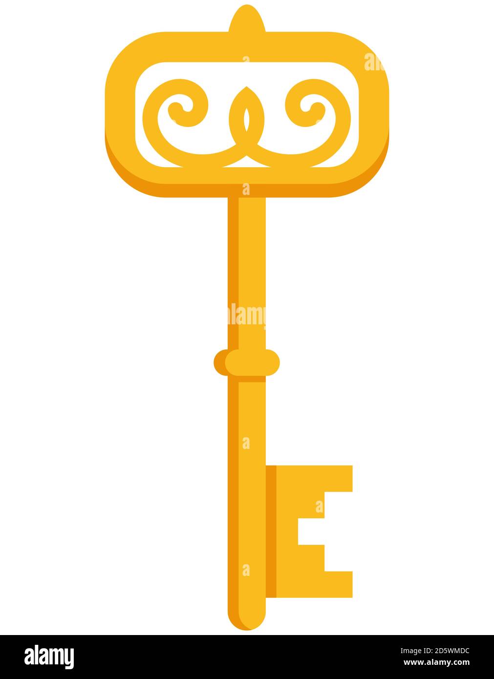 Golden vintage key. Antique key in cartoon style. Stock Vector