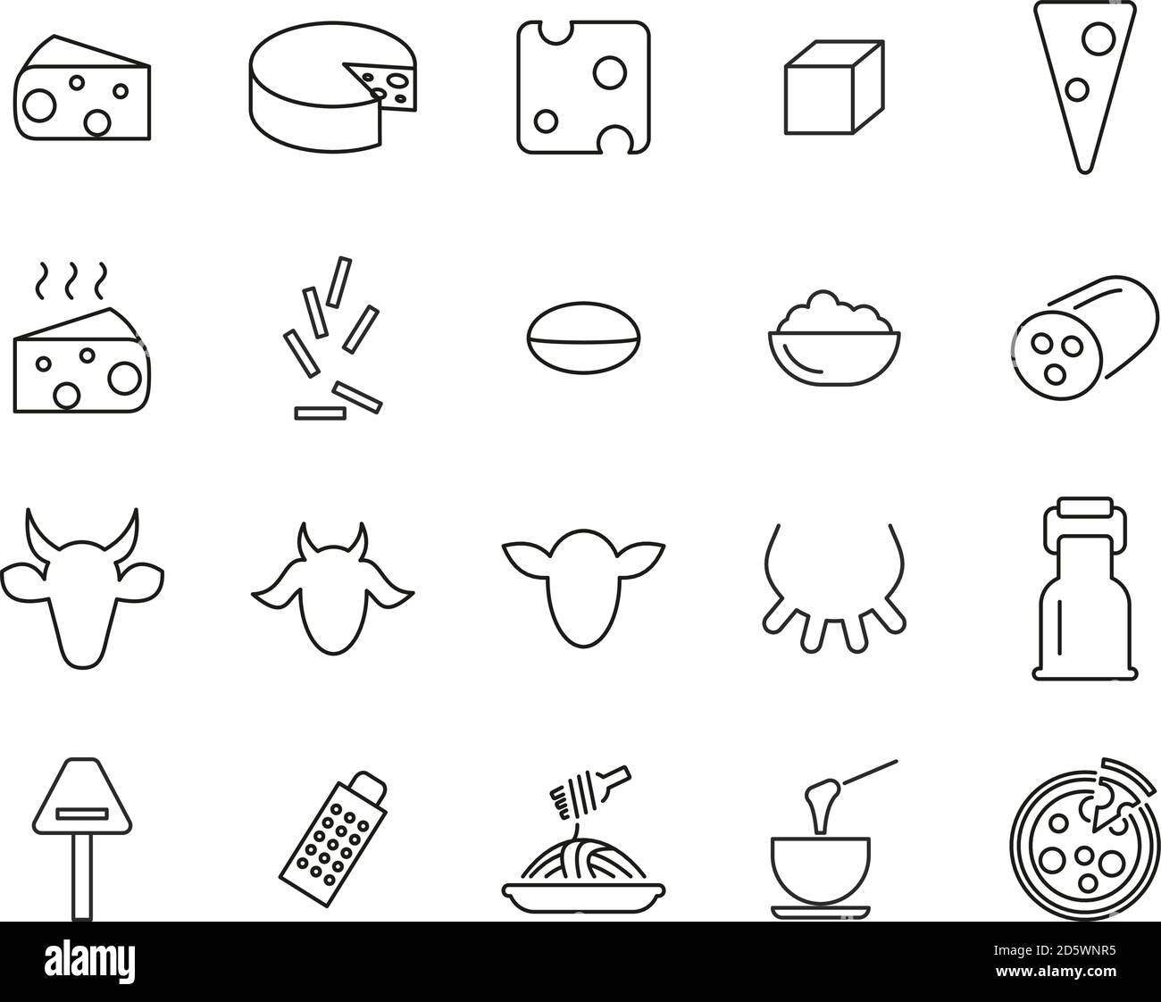 Cheese Type Icons Thin Line Set Big Stock Vector