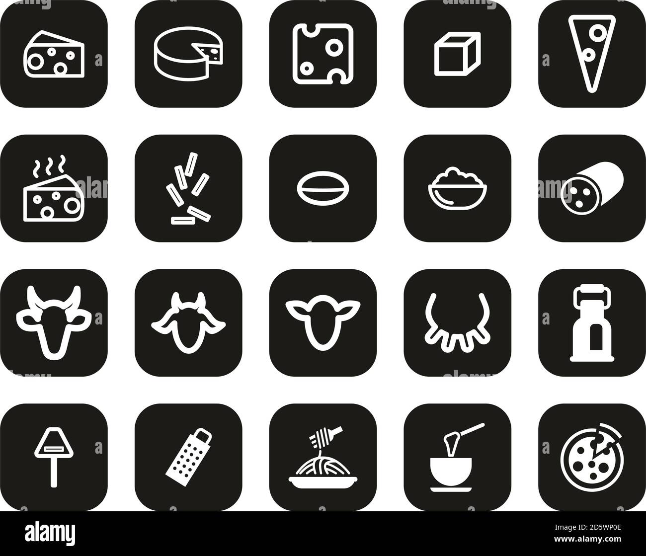 Cheese Type Icons White On Black Flat Design Set Big Stock Vector