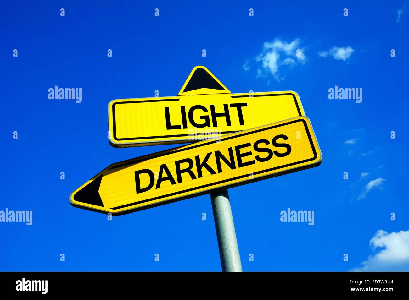 Light vs Darkness Traffic sign with two options opposition between