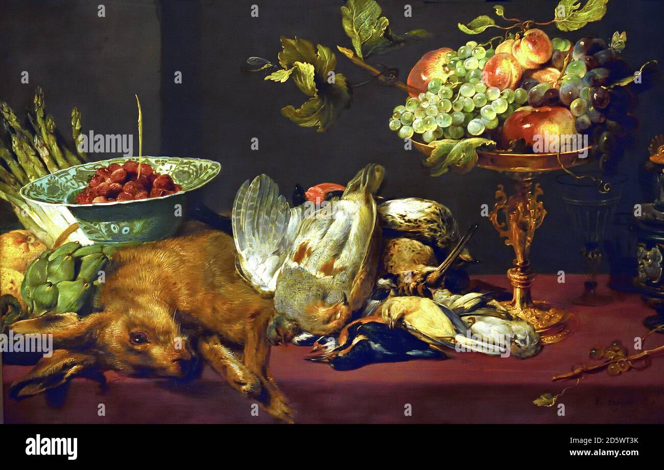 Still life with small Game and Fruits 1600-1657 Frans Snyders or Snijders ( 1579 – 1657) was a Flemish painter of animals and still lifes ,Belgian ,Belgium, Stock Photo