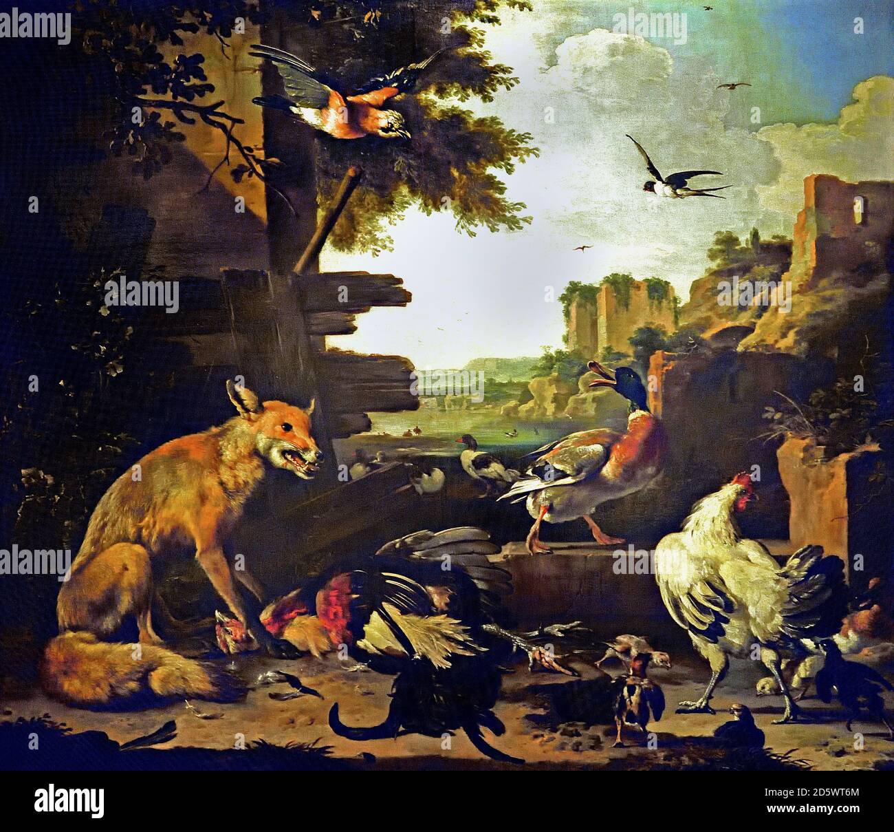 fox-with-dead-cock-and-poultry-1678-melchior-d-hondecoeter-1636-1695