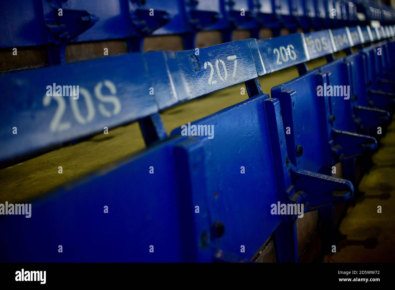 General view wooden seating at Goodison Park Stock Photo Alamy
