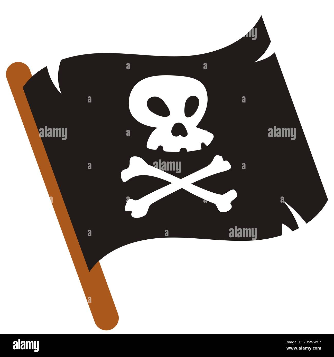 Black pirate flag. Skull and crossbones in flat style Stock Vector