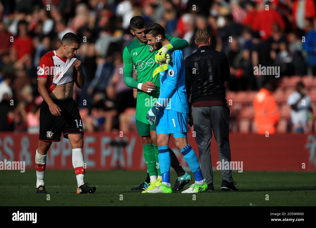 Southampton Goalkeeper Fraser Forster Left And Manchester United Goalkeeper David De Gea Right After The Final Whistle Stock Photo Alamy