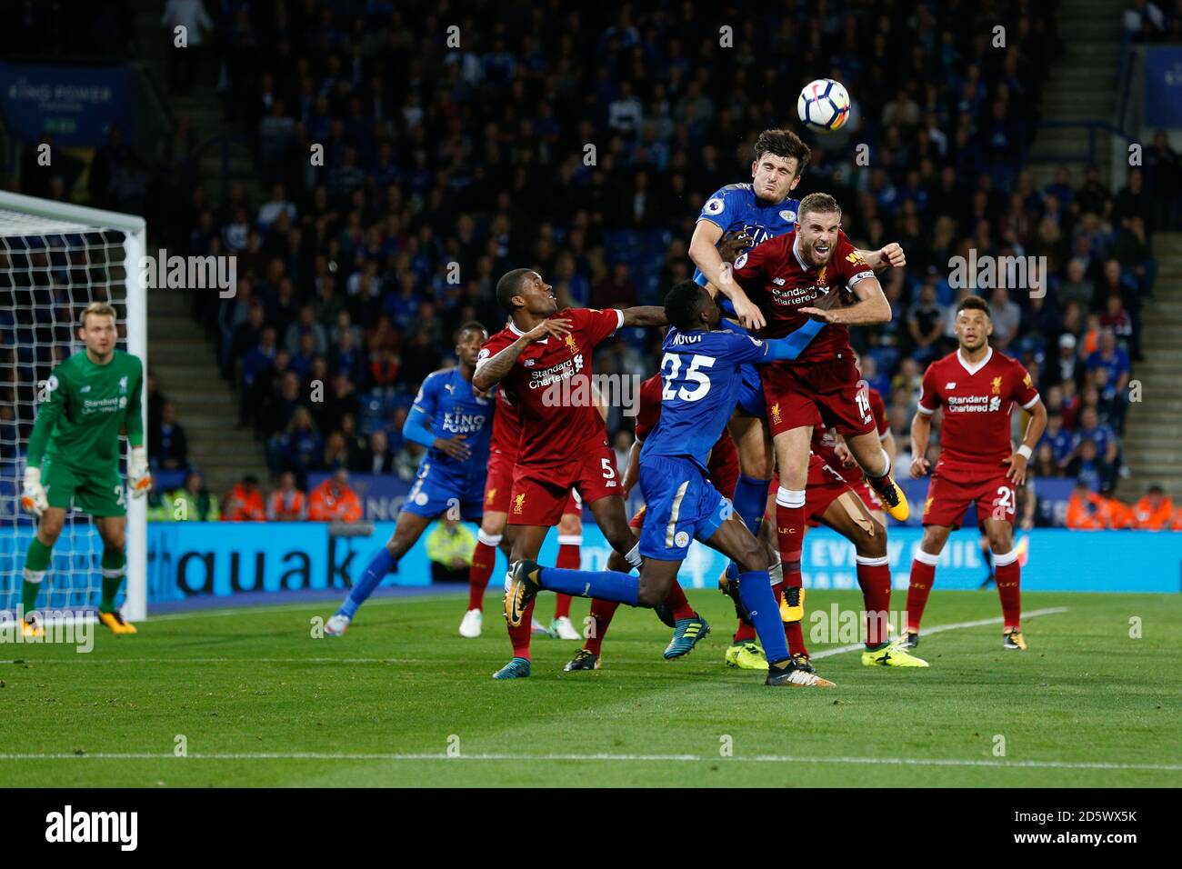 Leicester and Liverpool players battle for the ball Stock Photo